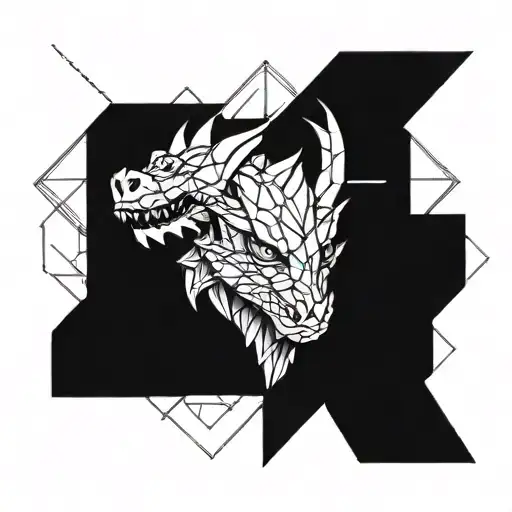Make me a geometric front view dragon face tattoo design. please ensure the view is looking at it head on tattoo design idea