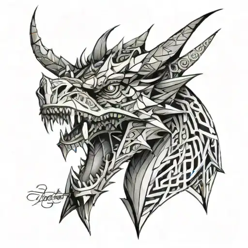 Make me a geometric front view dragon face tattoo design tattoo design idea