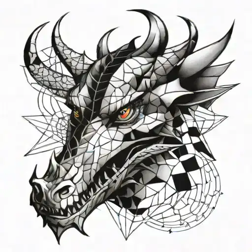 Make me a geometric front view dragon face tattoo design tattoo design idea