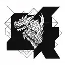Make me a geometric front view dragon face tattoo design. please ensure the view is looking at it head on tattoo design idea