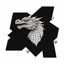 Make me a geometric front view dragon face tattoo design. please ensure the view is looking at it head on tattoo design idea