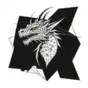 Make me a geometric front view dragon face tattoo design. please ensure the view is looking at it head on tattoo design idea