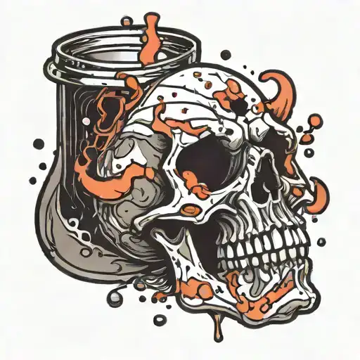 A new-school design of a paint tube morphing into a skull with dark paint splatters tattoo design idea