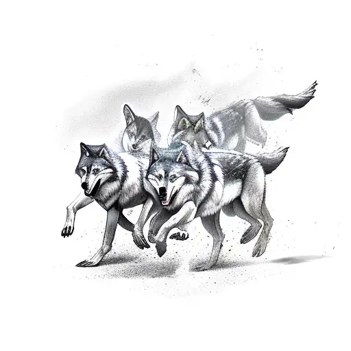 A pack of wolves running through a basketball court, representing your fierce competitiveness in sports tattoo design idea