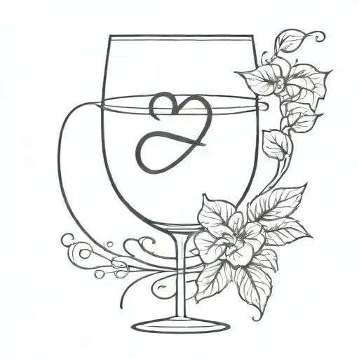 line tattoo wine glass with heart stem and infinity symbol inside tattoo design idea