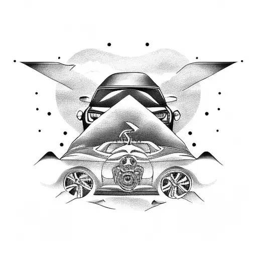 car in sunset  tattoo design idea