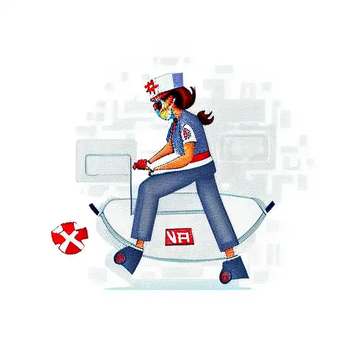 A new-school tattoo of a nurse riding a car shaped like an Xbox controller tattoo design idea