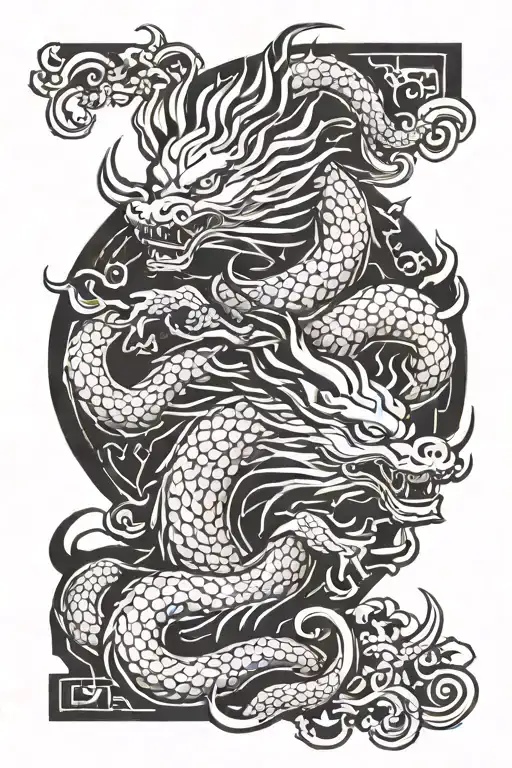 Pixiu and Kirin vertical tattoo design idea