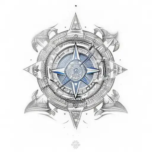 nordic helm of awe with eiffel tower and compass tattoo design idea