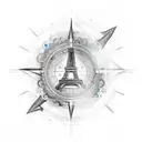 nordic helm of awe with eiffel tower and compass tattoo design idea