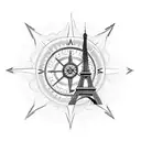 nordic helm of awe with eiffel tower and compass tattoo design idea