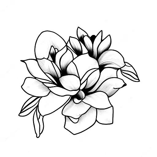 magnolia flower with black drop shadow tattoo design idea