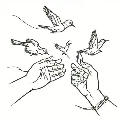 Hands letting 2 birds flying away tattoo design idea