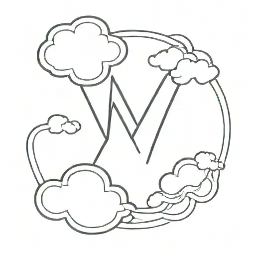  Korean clouds,clouding letter M tattoo design idea