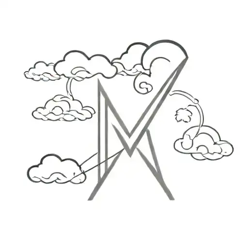  Korean clouds,clouding letter M tattoo design idea