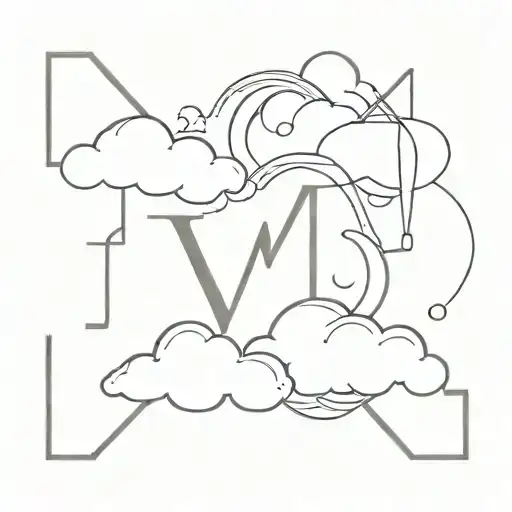  Korean clouds,clouding letter M tattoo design idea