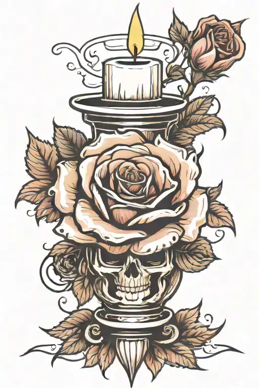 candle burning at both ends with rose tattoo design idea