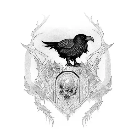 gothic raven  tattoo design idea