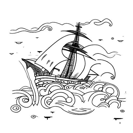 kraken taking down ship tattoo design idea