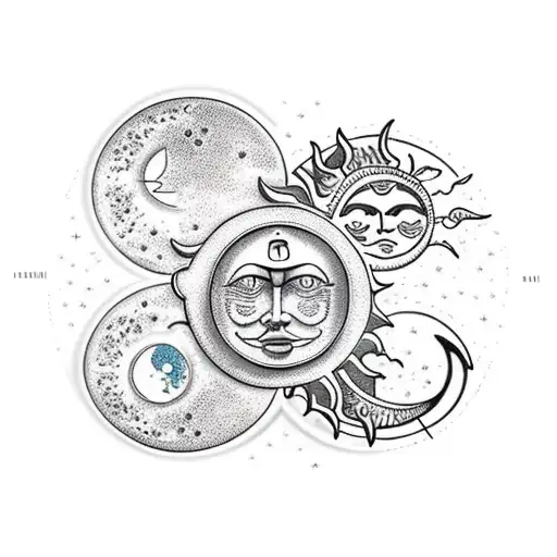sun and moon sundial tattoo design idea