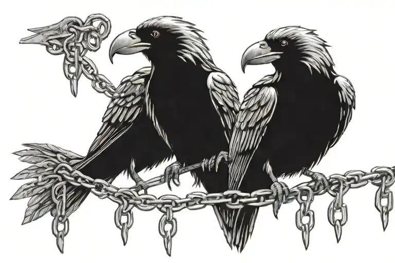 two Slavic painted black crows with chains in their beaks tattoo design idea