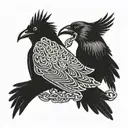 two Slavic painted black crows with chains in their beaks tattoo design idea