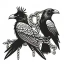 two Slavic painted black crows with chains in their beaks tattoo design idea