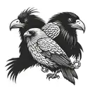 two Slavic painted black crows with chains in their beaks tattoo design idea