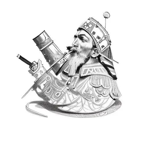 Cossack smoking pile, ukranian ornament tattoo design idea