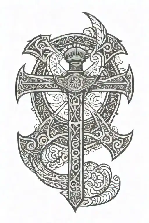 vikings sea axe tattoo design idea