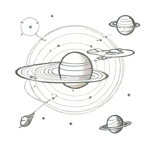 Saturn with some of its moons and a small space shuttle flying towards it tattoo design idea
