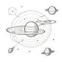 Saturn with some of its moons and a small space shuttle flying towards it tattoo design idea