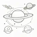Saturn with some of its moons and a small space shuttle flying towards it tattoo design idea