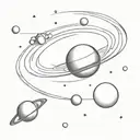 Saturn with some of its moons and a small space shuttle flying towards it tattoo design idea