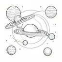 Saturn with some of its moons and a small space shuttle flying towards it tattoo design idea