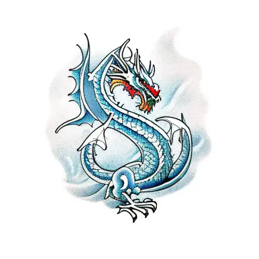 welsh dragon with ocean wave background  tattoo design idea