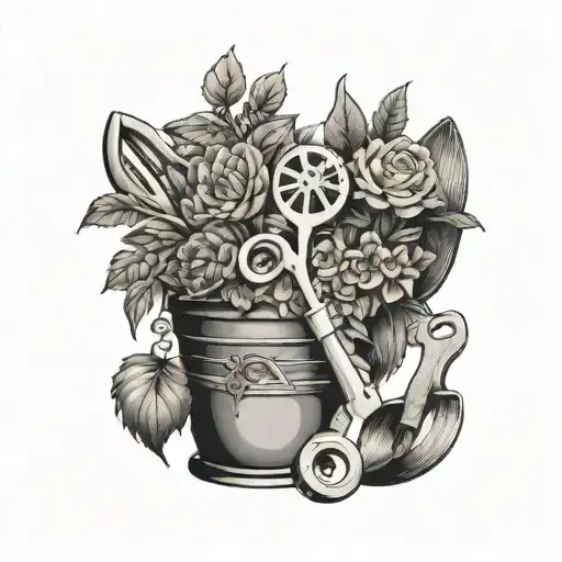 Incorporate elements of gardening tools and plants into a unique tattoo design tattoo design idea