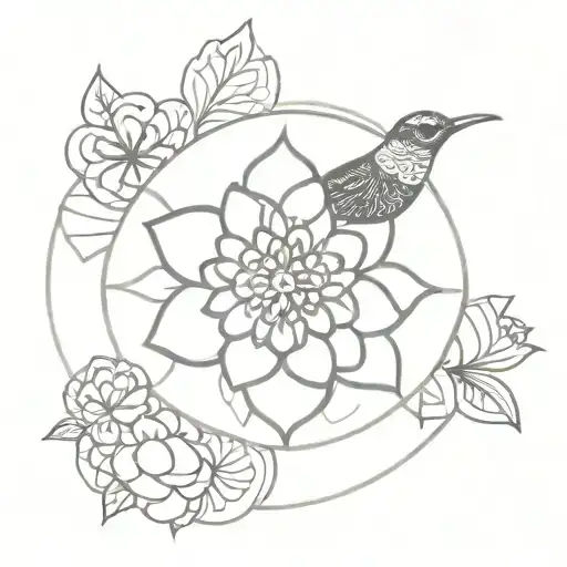 mandala flower with small bird's silhouette sitting tattoo design idea