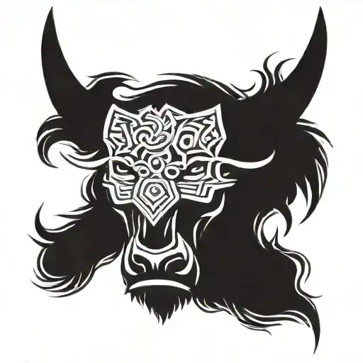 Viking bull face with knot frame around it tattoo design idea