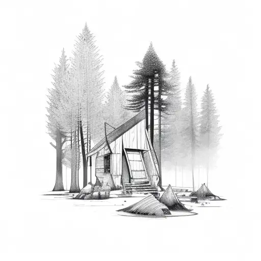 Forest with small shed tattoo design idea