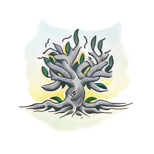 olive tree and roots tattoo design idea
