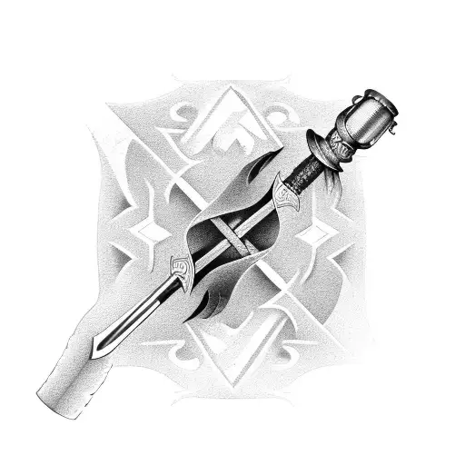 a Halligan tool and a jet pipe crossed in the upper area tattoo design idea