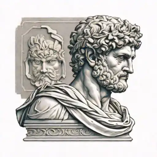 greek male statue with stoic virtues tattoo design idea