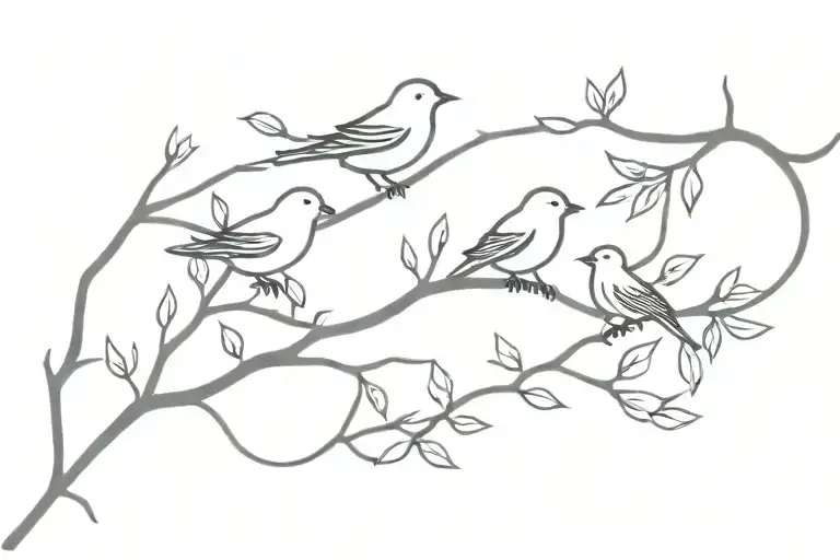 minimalistic bracelet branch with 4 one-line birds  tattoo design idea