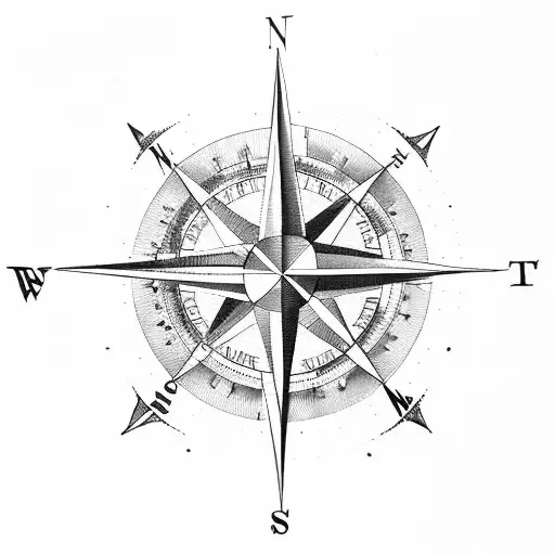 compass with map and ship tattoo design idea