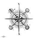 compass with map and ship tattoo design idea