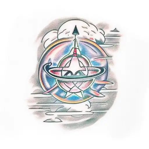 A Harry Potter-inspired tattoo of a spellbook floating in outer space tattoo design idea