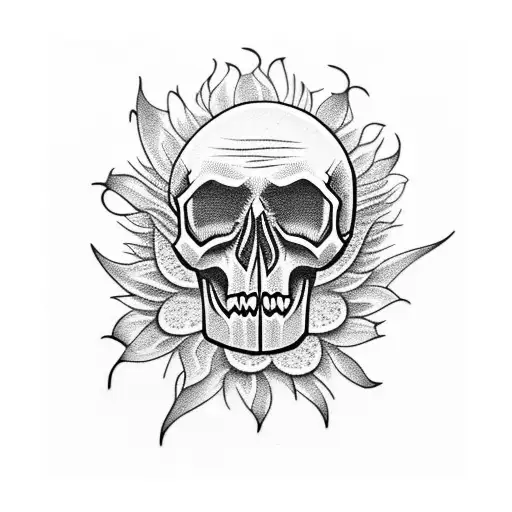 sunflower with skull dark art gothic for women  tattoo design idea