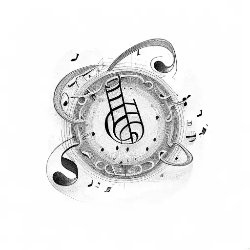 music note combined with ط and ها letters  tattoo design idea