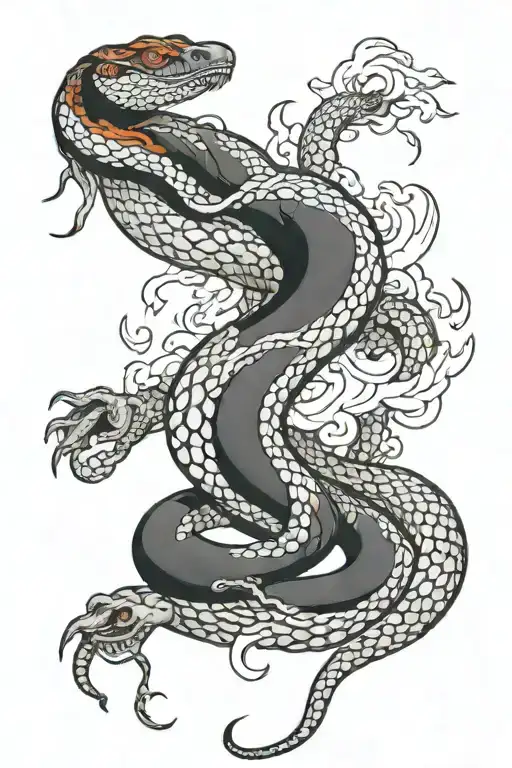 snake on fire rising tattoo design idea